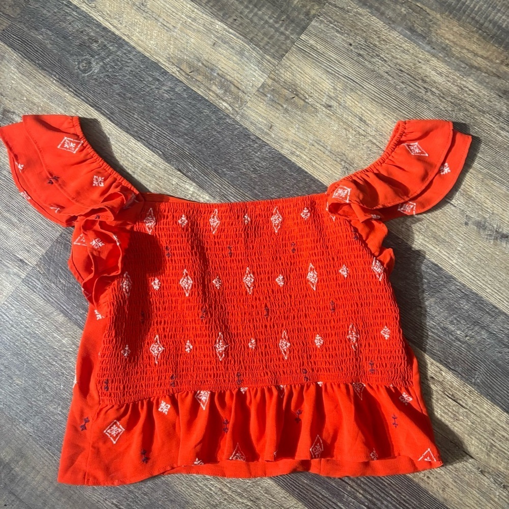 Sofia Jeans  Women's Plus Double Ruffle Embroidered Top Size XL, Red Alert - Picture 5 of 8